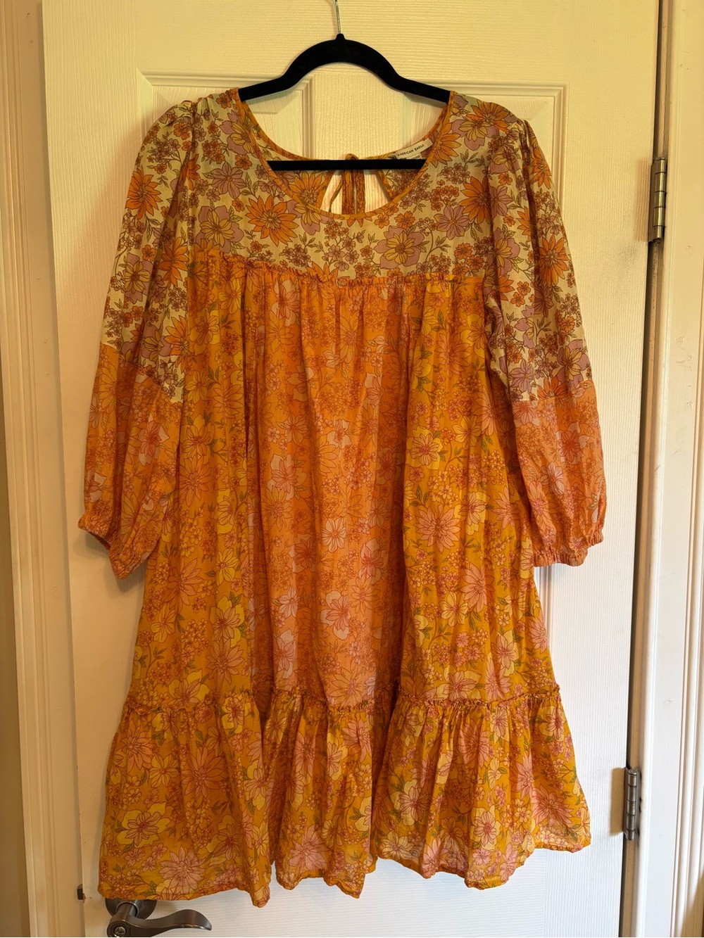 American Eagle Outfitters Orange Floral Tiered Mini Dress
